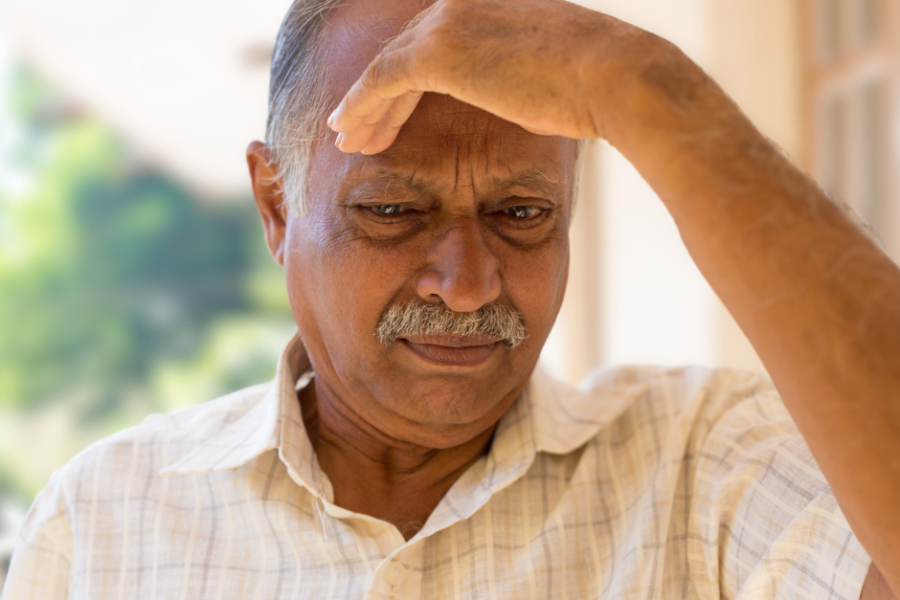 Worried man - is it a senior moment or warning signs of Alzheimer's?