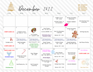 monthly calendar of memory care activities